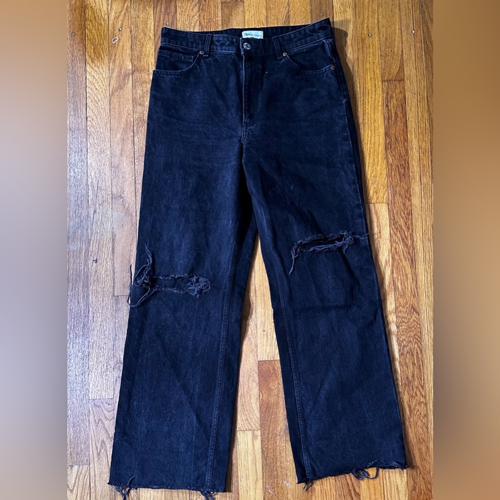ZARA high waisted wide leg black jeans
